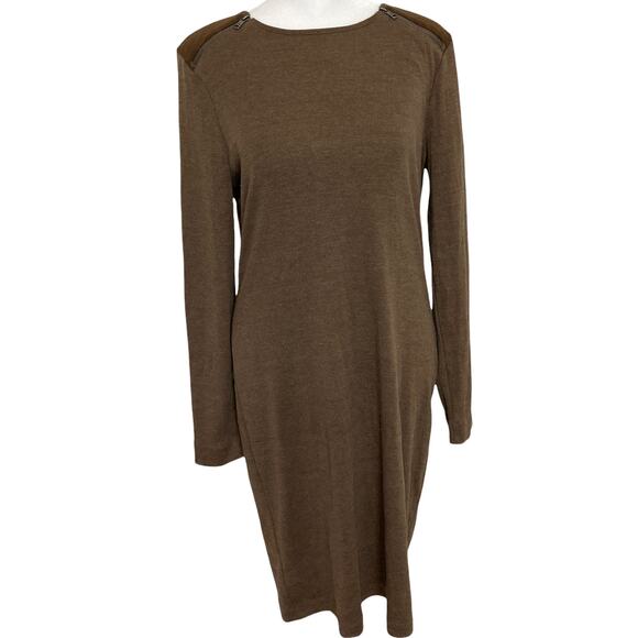 Vtg LRL Lauren Jeans Co Chocolate Dress size M Shoulder Zipper Suede detail - Picture 1 of 8